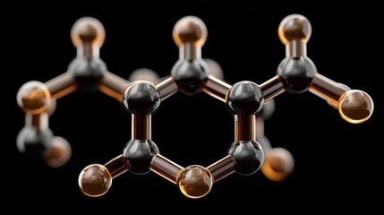 3D rendered wine molecule with highlighted tannin compounds in the dark