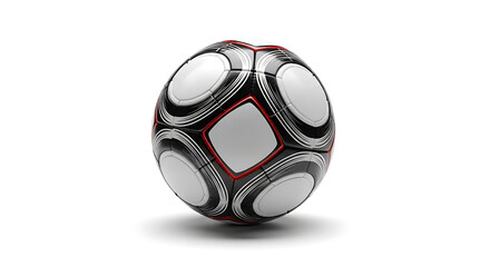 A close up of a black and white soccer ball with red accents on a white background in a studio shot ai generated