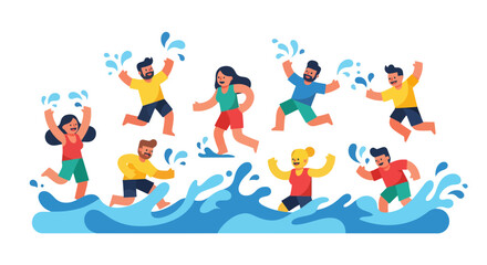 Obraz premium Joyful Group Playing With Water, Summer Fun and Cheerful, Outdoor Activity Illustration