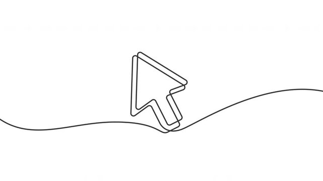 Animated continuous one line drawing of a cursor arrow. Minimalist vector motion on transparent background, showing a single-line arrow in smooth outline animation.