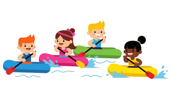 Joyful Kids Enjoying Water Adventures in Colourful Kayaks with Paddles for Fun