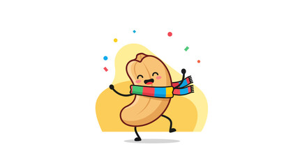 Joyful Peanut Character Dancing With A Colorful Scarf And Festive Confetti Particles