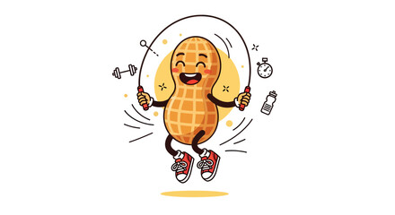 Joyful Peanut Character Demonstrating Skipping Rope Activity With Motivational Concept
