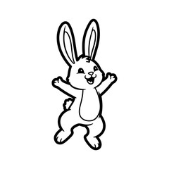 Obraz premium Joyful cartoon bunny character with arms raised in excitement and celebration
