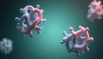 Microscopic 3d rendering shows abnormal protein structures. These infectious agents differ from viruses and bacteria. They are disease causing molecules, cellular anomalies.