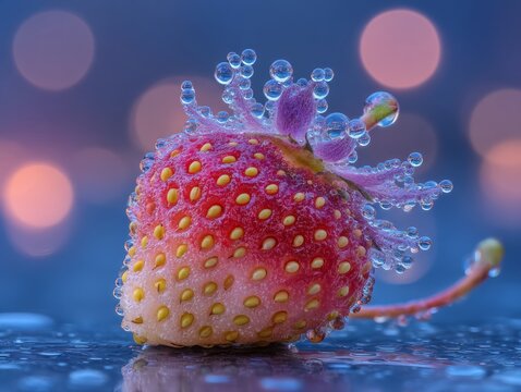 Macro of spiky ice crystals on a freezing strawberry