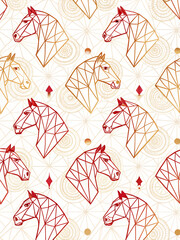 Minimalist seamless pattern with geometric horse shapes and subtle red/gold gradient.