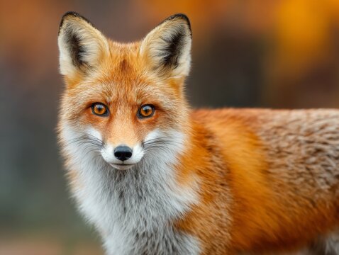 Red fox with an autumn foliage background in a wildlife photograph