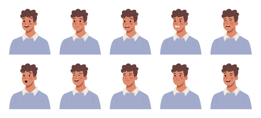Collection of Man Face with Different Emotions.