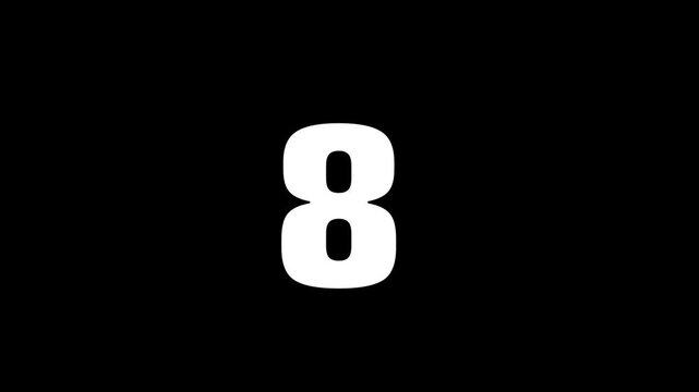 Bold White Number 10 to 1 animation accounting, Icon on a Black Background for Countdowns, Top Lists, and Graphic Design.