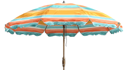 Striped beach umbrella providing shade for summer vacation fun