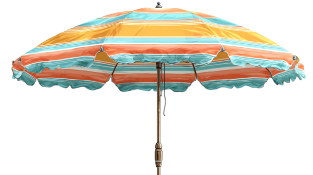 Striped beach umbrella providing shade for summer vacation fun