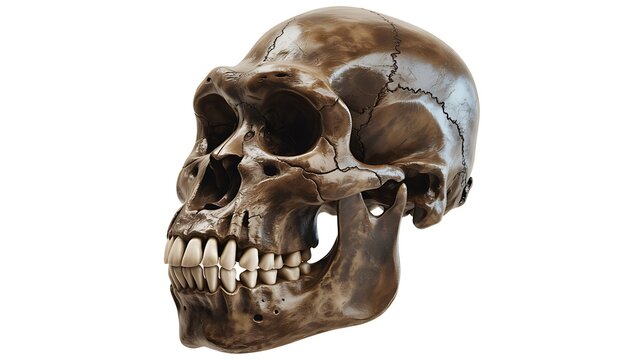 Realistic 3d render of an early human ancestor skull on white