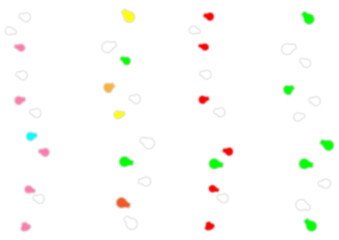 Colorful string lights hanging vertically against a black background