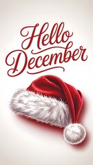 Festive Hello December Text with Santa Hat for Holiday Season