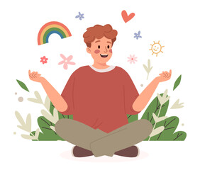 Mental Healthy Man Relax In Lotus Yoga Pose.