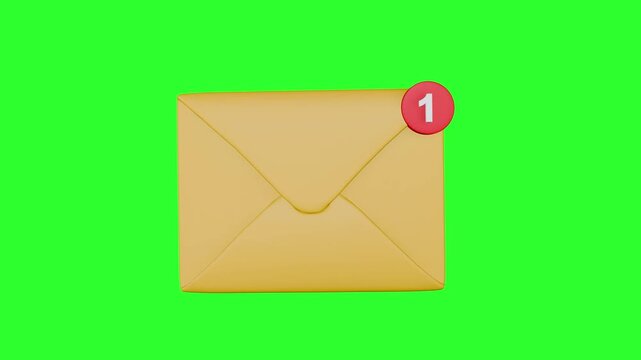 3D envelope with new message notification rotating on green screen background, isolated email icon animation for communication and alert concept