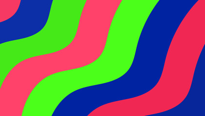 Vibrant Neon Wavy Stripe Abstract Background: Green, Pink & Blue Arcs Art Print, Stylish Curve Pattern