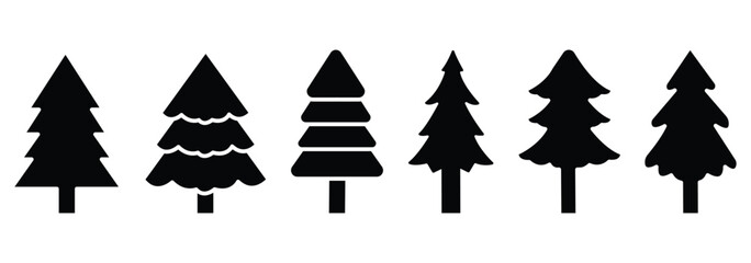 Fototapeta premium Christmas tree icon set. Hand drawn Christmas pine tree icon set.