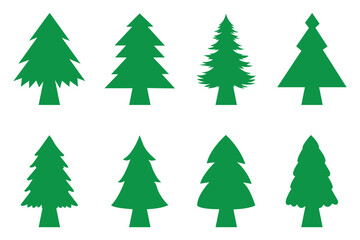 Obraz premium Pine tree silhouette vector set, fir tree icons, evergreen forest symbols. pine tree silhouettes, pine forest icons,