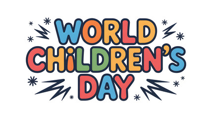 Colorful World Children's Day Text Graphic with Stars and Sparkles isolated on a transparent background