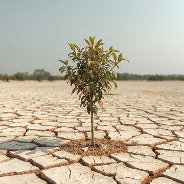 Medio ambiente y sostenibilidad: &aacute;rbol creciendo en sequ&iacute;a severa