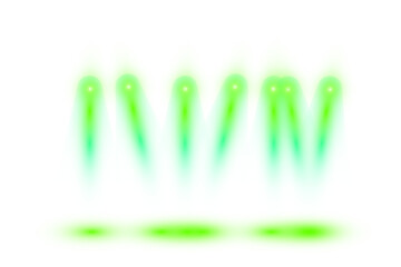Set of Green Neon Stage Spotlights on Transparent Background &ndash; Realistic Light Beam Collection Overlay