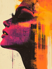 Pintura digital retro de rostro de perfil de una mujer