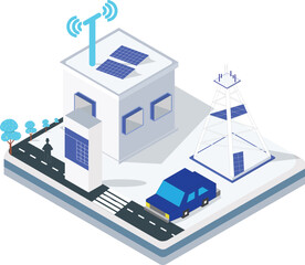 Obraz premium Isometric Illustration of a Smart City with 5G Technology and Solar Power