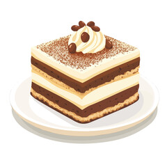 Flat 2D vector illustration of Tiramisu, simple icon style on a clean white background.