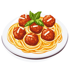 Meatballs And Spaghetti, 2D flat vector illustration, simple and modern style, isolated on a plain white background.