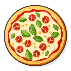 Flat 2D vector illustration of Pizza Margherita, simple icon style on a clean white background.