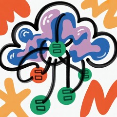 Fototapeta premium Abstract colorful cloud computing network concept with data nodes