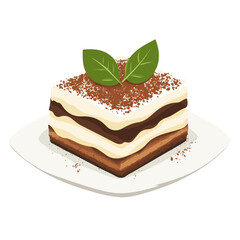 2D flat vector illustration of Tiramisu, clean and minimal icon style, isolated on white background.