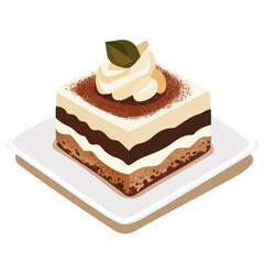 2D flat vector illustration of Tiramisu, clean and minimal icon style, isolated on white background.