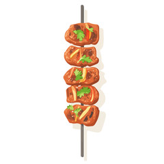 Lamb Kebab, 2D flat vector illustration, simple and modern style, isolated on a plain white background.