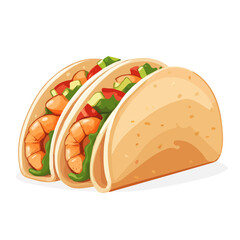 Flat 2D vector illustration of Shrimp Tacos, simple icon style on a clean white background.