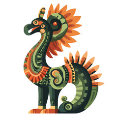 2D flat vector illustration of Quetzalcoatl, clean and minimal icon style, isolated on white background.