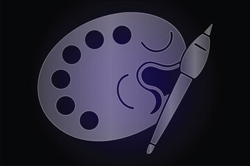 Artist paint palette and brush icon with dark glass morphism background