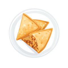 Samosas, modern 2D flat vector illustration in icon style, isolated on pure white background.