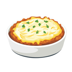 Minimal 2D vector illustration of Shepherds Pie in flat icon style on a plain white background.