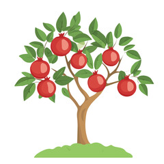 Minimal 2D vector illustration of Pomegranate Tree in flat icon style on a plain white background.