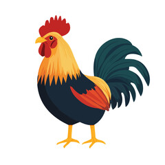 Flat 2D vector illustration of Rooster, simple icon style on a clean white background.