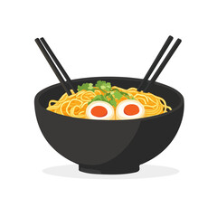 Ramen, modern 2D flat vector illustration in icon style, isolated on pure white background.