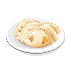 Perogies, modern 2D flat vector illustration in icon style, isolated on pure white background.