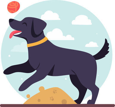 dog with a ball,topla oynayan k&ouml;pek vekt&ouml;r&uuml; 
