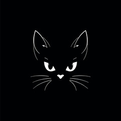 Minimalist white cat head illustration on a solid black background