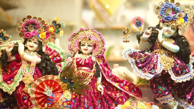 Krishna Radha Idol with Decorative Background