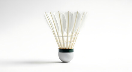 A close up shot of a shuttlecock with feathers on a white background in a studio setting ai generated