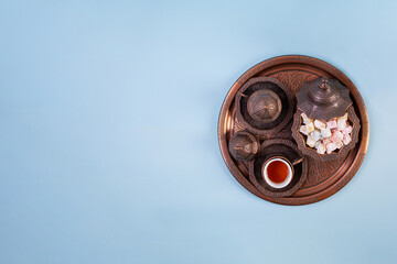 Traditional Turkish tea with dates and lokum for Ramadan Iftar